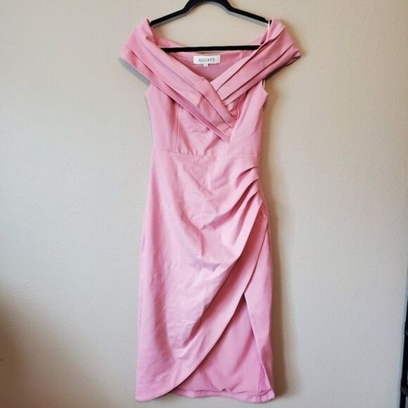 Elliatt Pink Eventide Dress Off Shoulder Tulip Hem - Picture 4 of 8